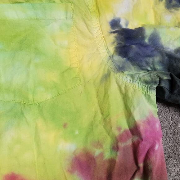 Staple Pigeon Button Shirt Mens 2XL Yellow Green Red Tie Dye Paint Splatter - Picture 5 of 6